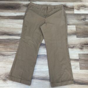 Lands End Pants Womens 14P Fit 3 Chino Comfort Waist Straight Leg Khaki Cuffed